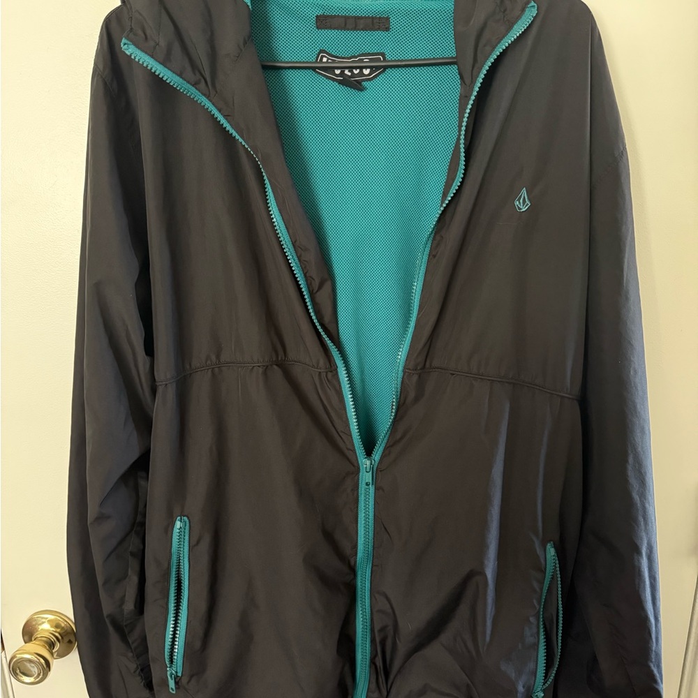 Volcom Men's Black and Teal Windbreaker